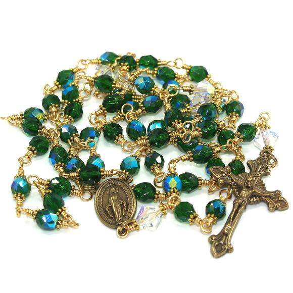 Hand-Made Five Decade Catholic Rosary, Golden Brass Wire Wrapped - Picture 6 of 10